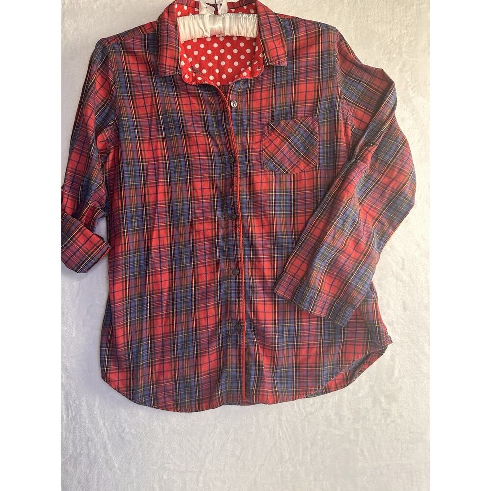 Victoria’s Secret Red Plaid Shirt Top With Polka dot Lining Size m Y2K 90s